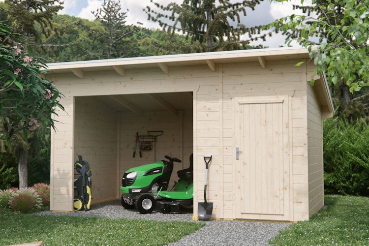 Skan Holz Gerätehaus Knut mit offenem Arbeitsbereich - 28 mm