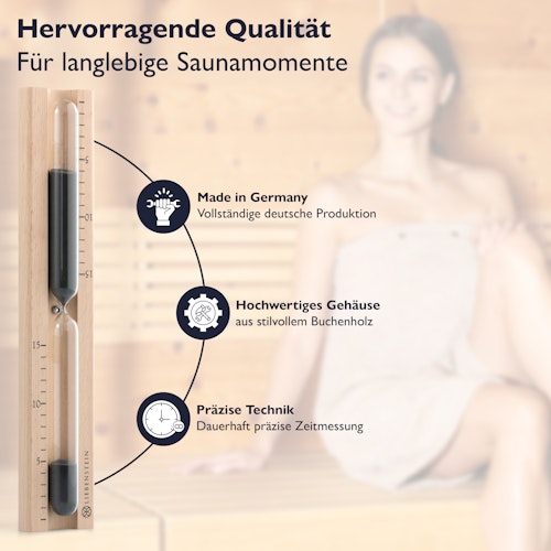 Liebenstein 7-teiliges Premium-Komplettset – Kiefernholz Saunaeimer mit Kelle, 3 x Sauna-Aufguss, Sanduhr & Hygro-/Thermometer