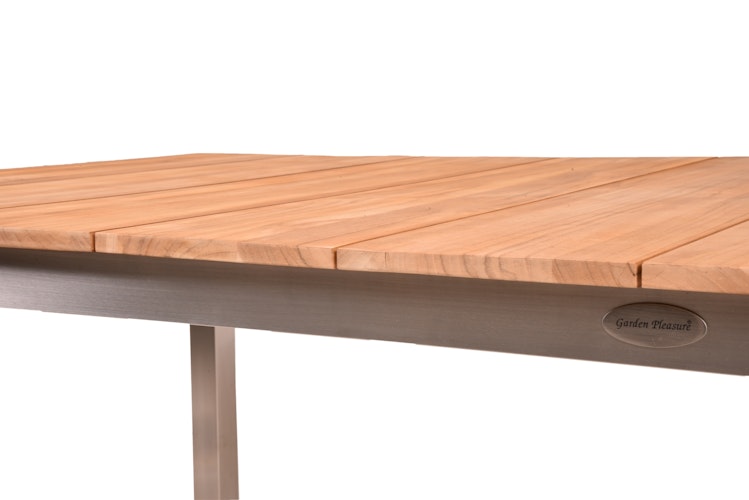 Garden Pleasure Gartenmöbel Set DALLAS / DENVER 01, Tisch 200 x 90 + Bank + 4 Stapelsessel, Edelstahl / Teak