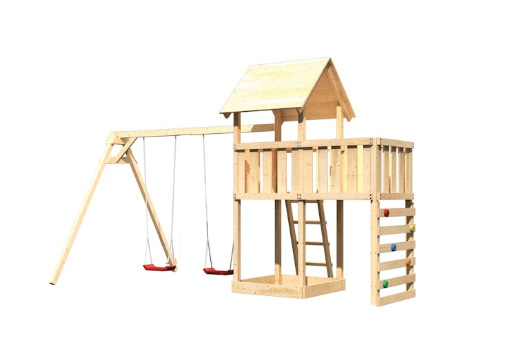 Akubi Kinderspielturm Lotti inkl. Doppelschaukel, Anbauplattform und Kletterwand