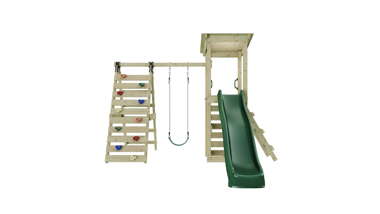 Rebo Spielturm Sevilla inkl. Einzelschaukel, Rutsche und Klettergerüst/Kletterwand - by Weka