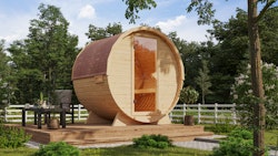 Karibu Saunahaus Fasssauna 1 - 38 mm Sparset inkl. Schindeln inkl. gratis Sauna-Zubehörset im Wert von 234,94 €