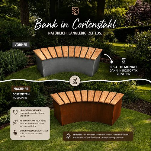 Badeko Sitzbank „Modell Karlsruhe“ 125 cm aus Cortenstahl