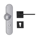 Vorschaubild Griffwerk TITANO Kombi SB_882 ES1 (S2) -Edelstahl matt Kombi-Schutzbeschlag -Knopf/Drücker -mit Griff DESM LEAF LIGHT -GSC -eckig -R -ZA, 72mm -TS 38-50