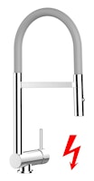 NIEDERDRUCK Wasserhahn Vorfenster Küchenarmatur, Umklappbar 6 CM, mit 360° schwenkbarem Auslauf, abnehmbare 2 strahl Handbrause, Verchromt / Grau