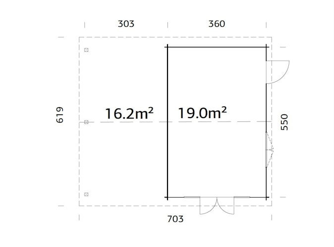Palmako Gartenhaus Irene 19,0+16,2 m² - 44mm