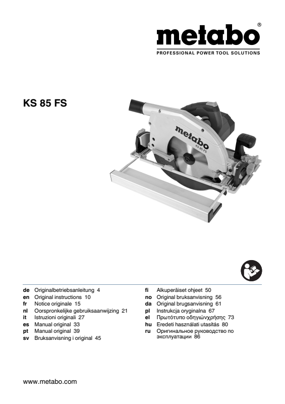Bedienungsanleitung fÃ¼r Metabo HandkreissÃ¤ge KS 85 FS