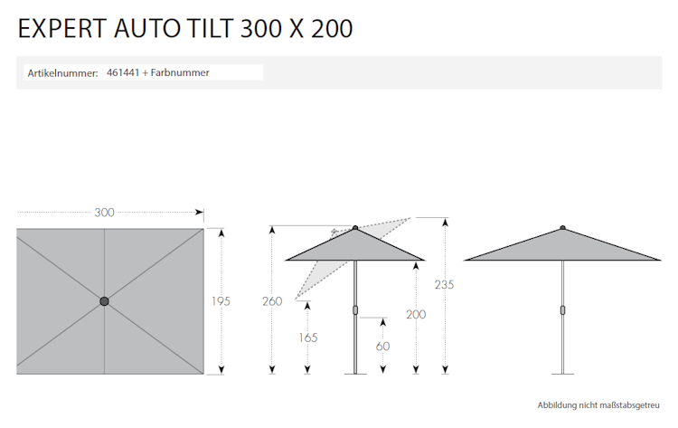 doppler Mittelmastschirm EXPERT 300 x 200 Auto-Tilt, Aluminium Silber / 100 % Polyester 180 g/m²
