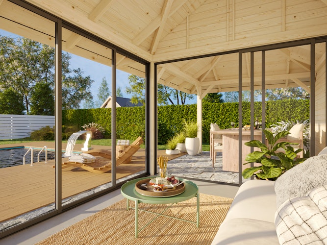 Palmako Pavillon Bianca 16,6 m² Set 506 Slide Plus mit Isolierglas-Schiebetüren