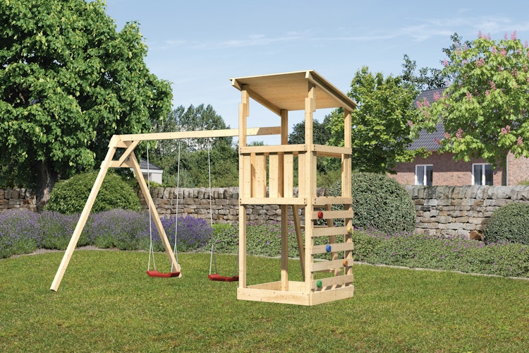 Akubi Kinderspielturm Anna mit Pultdach inkl. Doppelschaukel und Kletterwand