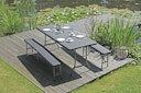 Vorschaubild Garden Pleasure Gartenmöbel Set VENTANA, Klapptisch 180 x 74 cm + 2 Klappbänke, Stahl Dunkelgrau / Kunststoff Schwarz