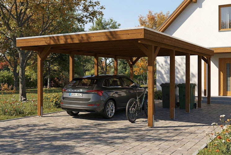 Skan Holz Friesland - Flachdach Carport aus Nadelholz Breite 402 cm