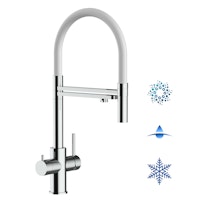 5 Wege Wasserhahn Küchenarmatur, Edelstahl Massiv mit 360° schwenkbarem Auslauf, abnehmbare 2 strahl Handbrause, Hochglanz / Weiß