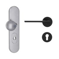 Griffwerk TITANO Kombi SB_882 ES1 (S2) -Edelstahl matt Kombi-Schutzbeschlag -Knopf/Drücker -mit Griff DESM LEAF LIGHT -GSC -rund -L -ZA, 72mm -TS 38-50