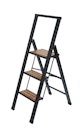 Vorschaubild Wenko Alu-Design Klapptrittleiter 3-stufig, schwarz mit Bambus