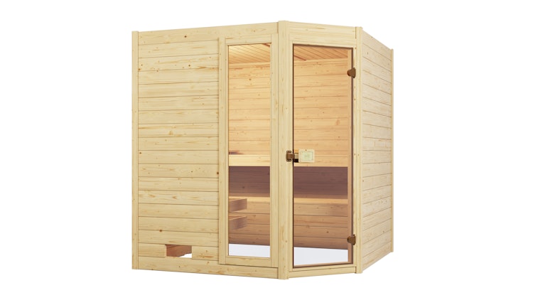 Weka Sauna Valida Eck 1.8 mit Glastür/Fenster- Massivholzsauna 38 mm