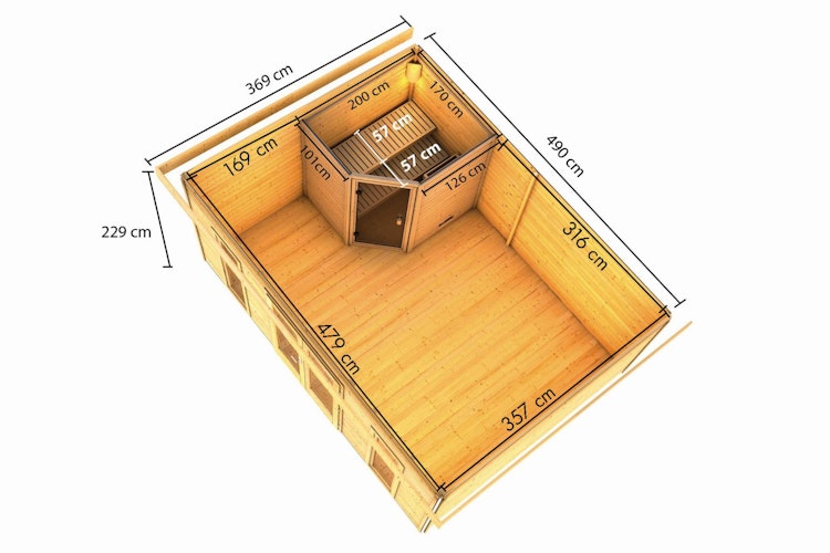 Karibu Saunahaus Mainburg 4 mit Vorraum - 38 mm inkl. gratis Sauna-Zubehörset im Wert von 234,94 €