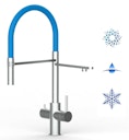 Vorschaubild 5 Wege Wasserhahn Küchenarmatur, Edelstahl Massiv mit 360° schwenkbarem Auslauf, abnehmbare 2 strahl Handbrause, Gebürstet / Hellblau