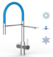 5 Wege Wasserhahn Küchenarmatur, Edelstahl Massiv mit 360° schwenkbarem Auslauf, abnehmbare 2 strahl Handbrause, Gebürstet / Hellblau