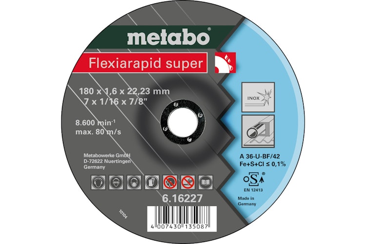 Metabo Flexiarapid super 180x1,6x22,23 InoxTrennscheibegekröpfte Ausführung
