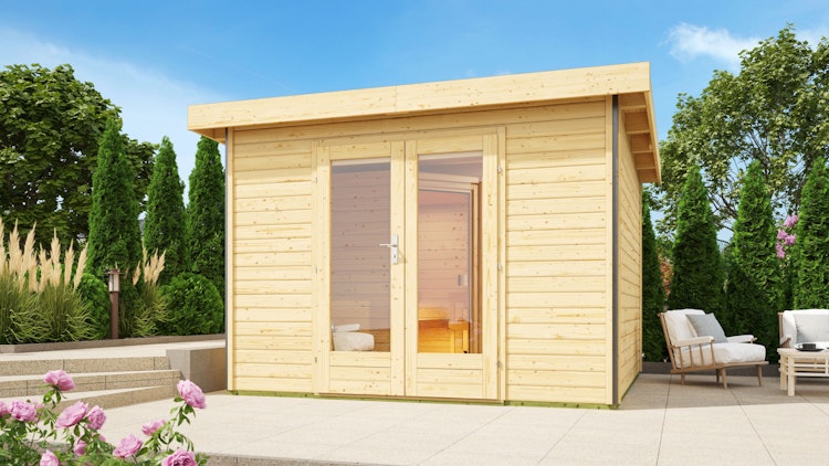 Karibu Saunahaus Mainburg 1 mit Vorraum - 38 mm inkl. gratis Sauna-Zubehörset im Wert von 234,94 €