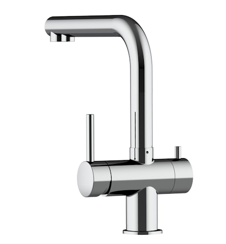 Kurze Variante - 3 Wege Wasserhahn Küchenarmatur, Edelstahl Massiv mit 360° schwenkbarem L-Auslauf, Hochglanz Poliert