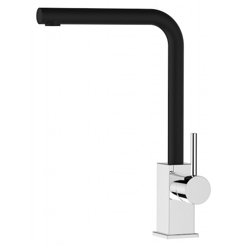 Wasserhahn Küchenarmatur, QU, mit 360° schwenkbarem L-Auslauf, Verchromt / Schwarz Granit