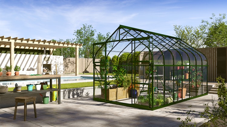 Vitavia Gewächshaus Dione/Diana 11500 inkl. 4 Dachfenster und Stahlfundamentrahmen - 11,5 m²