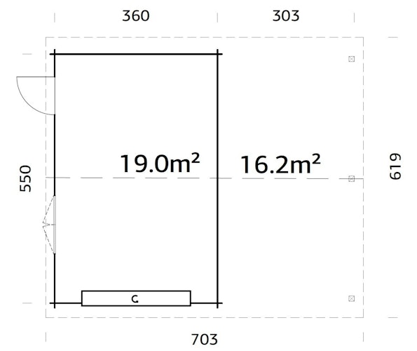 Palmako Garage Roger 19,0 + 16,2 m² - 44 mm - mit Sektionaltor