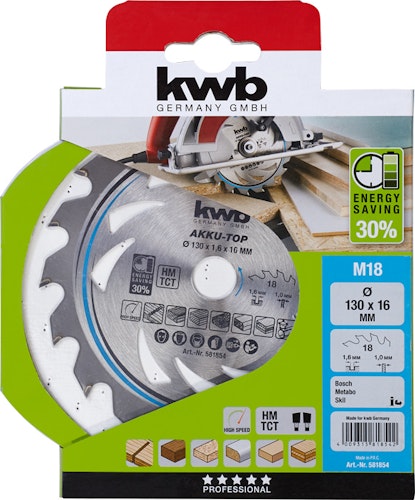 kwb Akku Top Sägebl HM Mit-Dü 130x16 Z18 581854