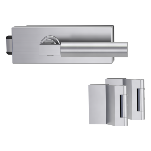 Griffwerk PURISTO S -Edelstahl matt Ganzglastürbeschlagset -3-teiliger Bandsatz -mit Griff METRICO PROF -EM -UV