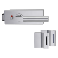 Griffwerk PURISTO S -Edelstahl matt Ganzglastürbeschlagset -3-teiliger Bandsatz -mit Griff METRICO PROF -EM -smart2lock