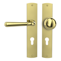 Griffwerk FABIO -Messing Optik Langschild-Garnitur -sichtbar verschraubt -Knopf R21 -WL -TS 40-45mm