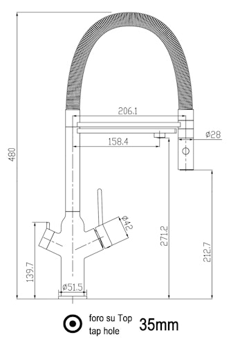 4 Wege Wasserhahn Küchenarmatur, BOD, mit 360° schwenkbarem Auslauf, abnehmbare 2 strahl Handbrause, Schwarz Matt / Blau