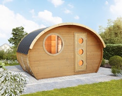 Wolff Finnhaus Saunahaus Steen in Ovalform inkl. schwarzen Dachschindeln