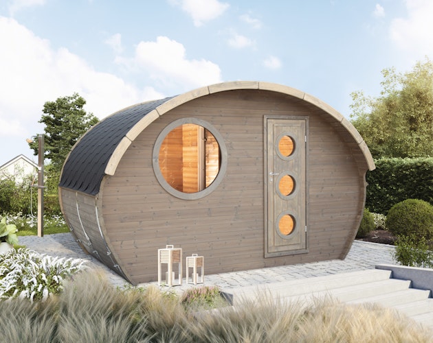 Wolff Finnhaus Saunahaus Steen in Ovalform inkl. schwarzen Dachschindeln