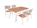 Vorschaubild Garden Pleasure Gartenmöbel Set CARMEL, Tisch 150 x 90 + 4 Stapelsessel, Stahl Weiß / Teak / Rope
