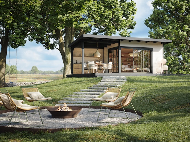 Palmako Gartenhaus Andrea 11,2 +7,9 m² Slide Plus mit Isolierglas-Schiebetür - 44 mm