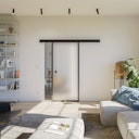 Vorschaubild Flexo Loft-Schiebetür-Komplettset schwarz mit Schiebetürbeschlag und Loft-Türblatt in Klarglas oder Milchglas