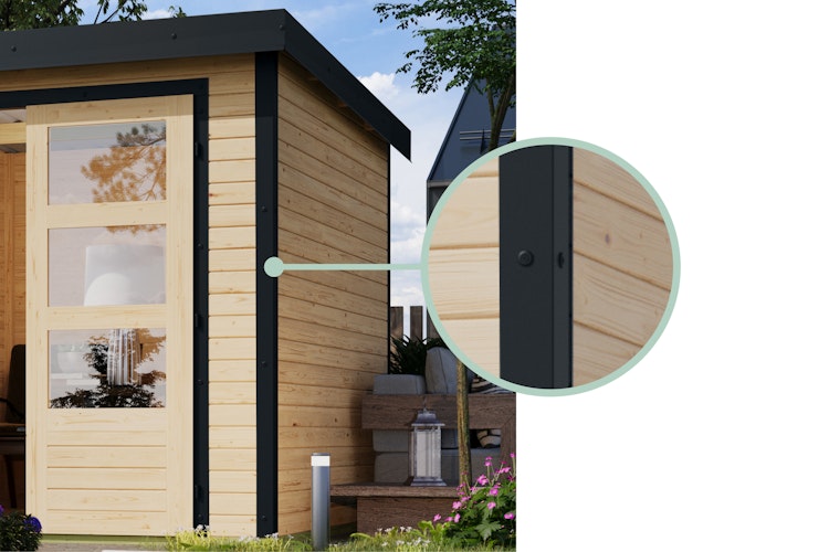 Karibu Metall-Holzgartenhaus Hybridhaus Pluto A/B - 28 mm/0,5 mm