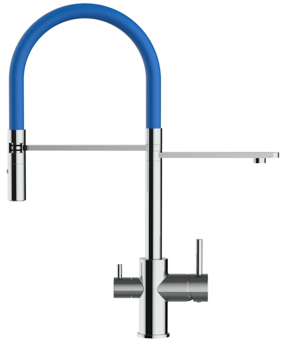3 Wege Wasserhahn Küchenarmatur, FL, mit 360° schwenkbarem Auslauf, abnehmbare 2 strahl Handbrause, Verchromt / Blau