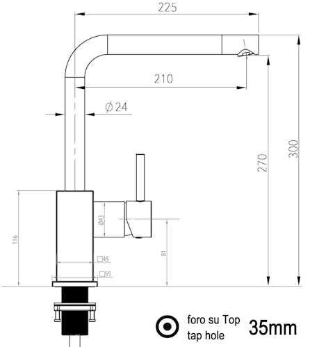 Wasserhahn Küchenarmatur, QU, mit 360° schwenkbarem L-Auslauf, Verchromt
