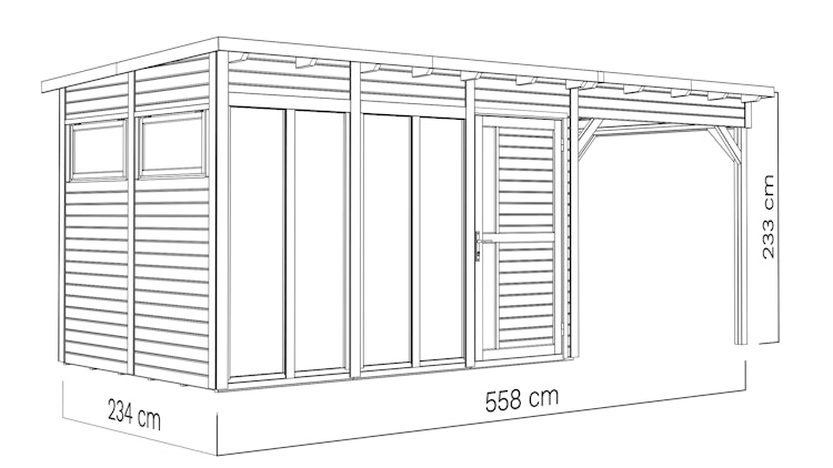 Bertilo Element-Gartenhaus Pentus 3 Office inkl. Lounge-Anbau - 19 mm