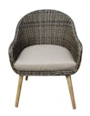 Vorschaubild Garden Pleasure Gartenmöbel Set FREMONT / PUEBLO, Tisch Ø 110 + 4 Sessel, Akazie / Polyrattan Anisbraun / Kissen 100 % Polyester Taupe
