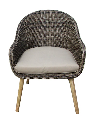 Garden Pleasure Gartenmöbel Set FREMONT / PUEBLO, Tisch Ø 110 + 4 Sessel, Akazie / Polyrattan Anisbraun / Kissen 100 % Polyester Taupe