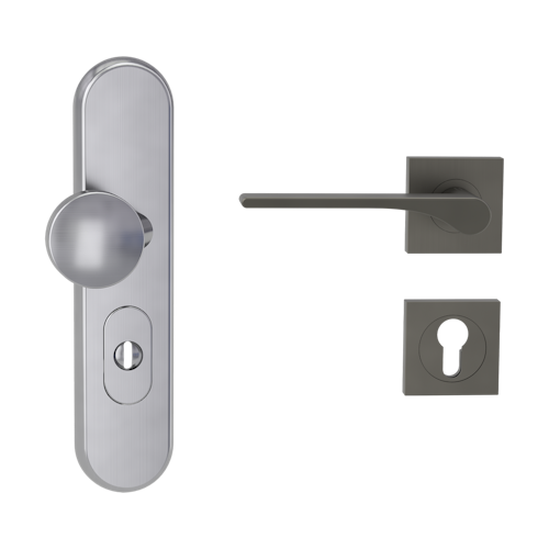 Griffwerk TITANO Kombi SB_882 ES1 (S2) -Edelstahl matt Kombi-Schutzbeschlag -Knopf/Drücker -mit Griff DESM LEAF LIGHT -KGR -eckig -L -ZA, 72mm -TS 38-50