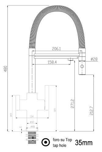 NIEDERDRUCK 3 Wege Wasserhahn Küchenarmatur, FC, mit 360° schwenkbarem Auslauf, abnehmbare 2 strahl Handbrause, Verchromt / Grau