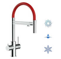 Kurzversion 47 cm - 5 Wege Wasserhahn Küchenarmatur, Edelstahl Massiv mit 360° schwenkbarem Auslauf, abnehmbare 2 strahl Handbrause, Hochglanz / Rot