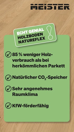 MEISTER Holzboden Natureflex HD 100 2200 x 210 x 8 mm 20016 Eiche lebhaft leichtweiß gekälkt gebürstet ultramattlackiert