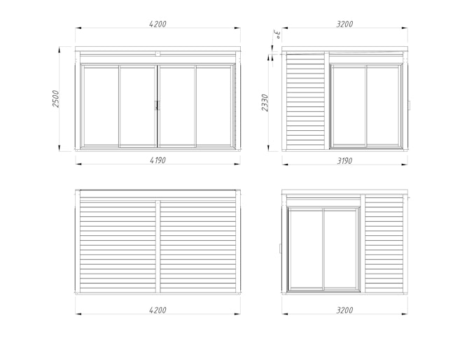 Palmako Gartenhaus Serena 12,6 m² Set 2 Slide - 44 mm